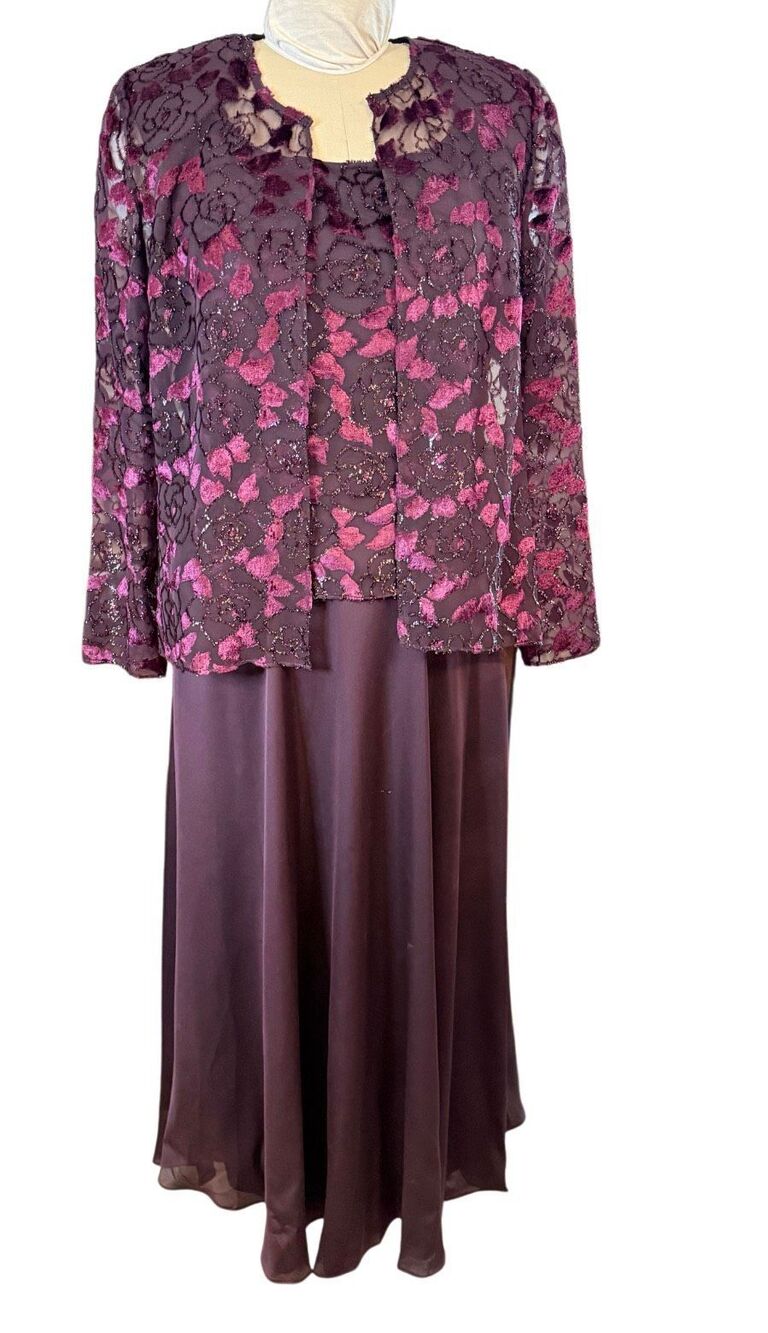 After Dark Evening Gown Jacket Set Sz. 10 Burgundy Sparkly Occasion Event